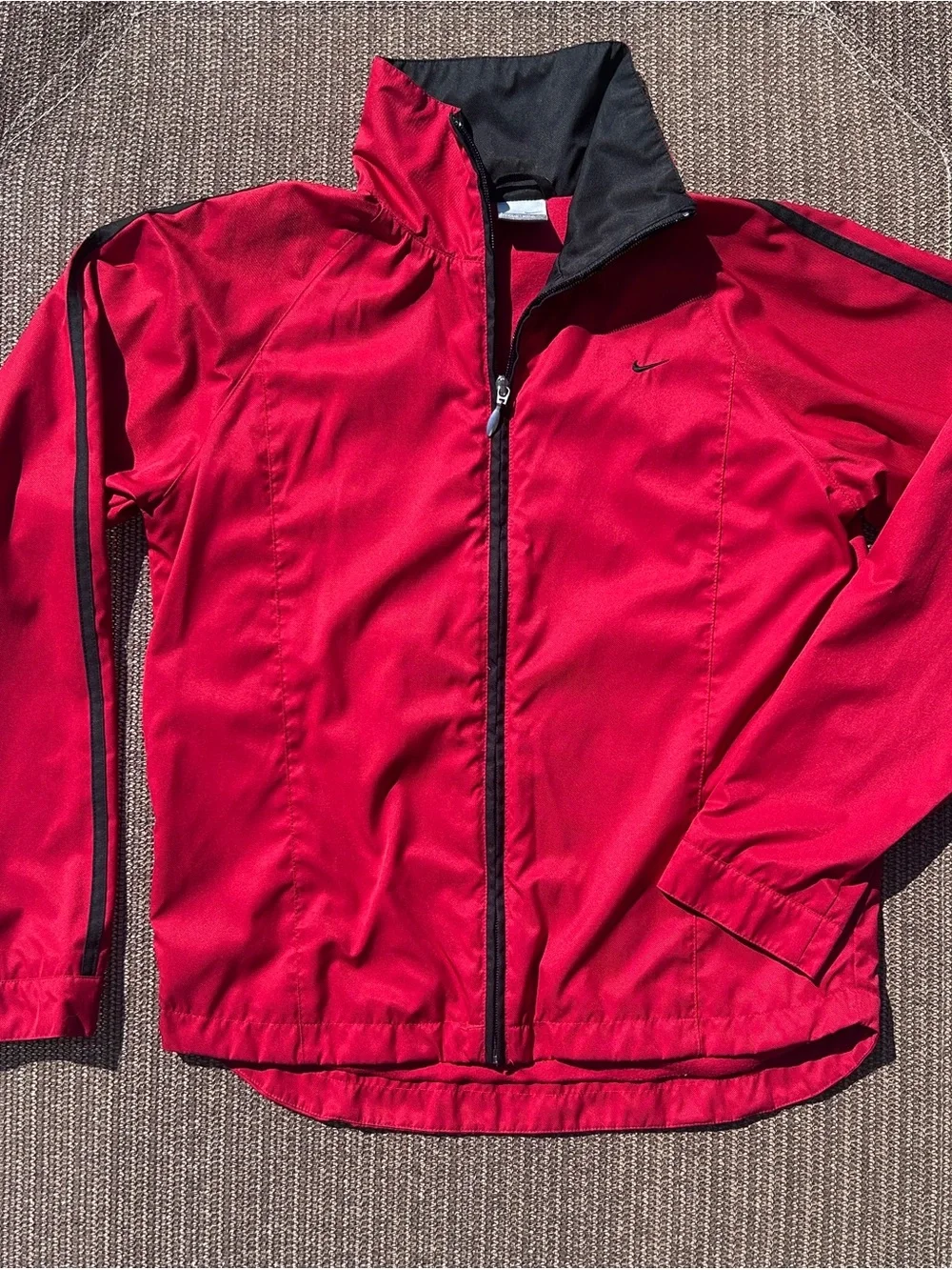 Nike Kids Red Full‑Zip Rain Jacket with Black Trim